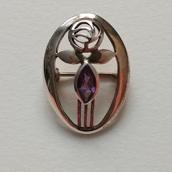 Sterling silver and amethyst rose brooch